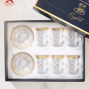 كبايات شاي مع صحن حفر ذهبي Crystal Tea set