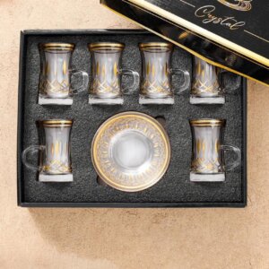 كبايات شاي مع صحن عجمي مذهب  crystal tea set