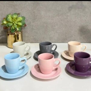 فناجين قهوة مع صحن ملون coffee cup set