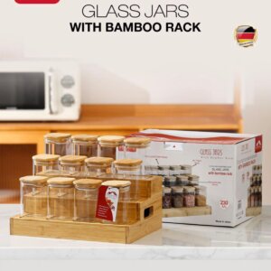 طقم بهارات ١٢ قطعة خشب بامبو Glass Jars with bamboo 
BMH005