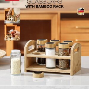 طقم بهارات ٦ قطع موماز Glass jars with bamboo Rack 
BMH004