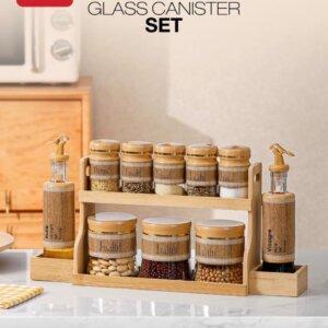 طقم بهار مع خل و زيت ١٠ قطع رفين Glass Canister Set 
BMB005